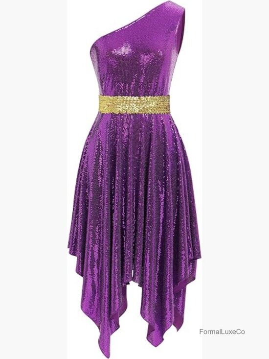 Other - Sparkly One Shoulder Worship Dance Tunic Overlay A-Line Midi